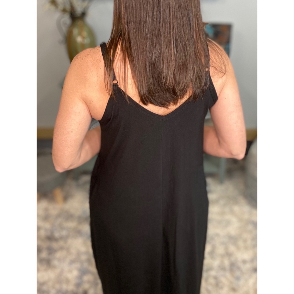 ❤️‍🔥RESTOCKED V-Neck Pocket Spaghetti Maxi Dress Black 1022 - Picture 11 of 12